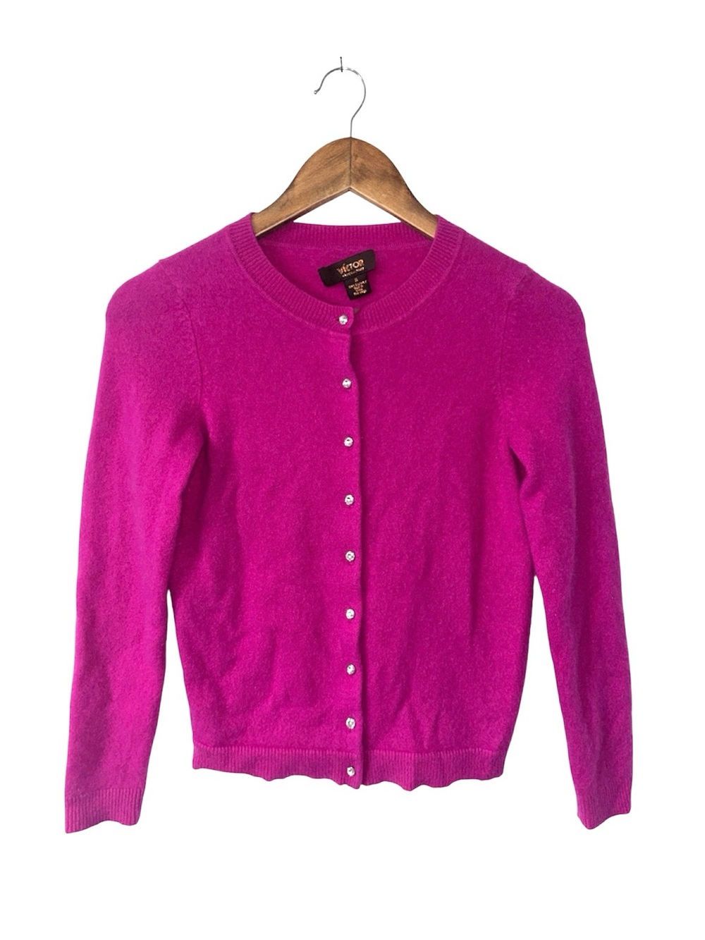Victor Alfaro Magenta Pink 100% Cashmere Cardigan Sweater Gems Soft Girly Small
